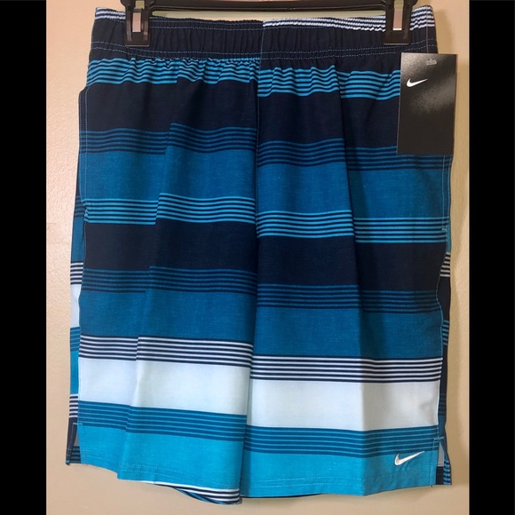 Nike Other - Nike Men’s Navy and Teal Striped Board Swim Shorts